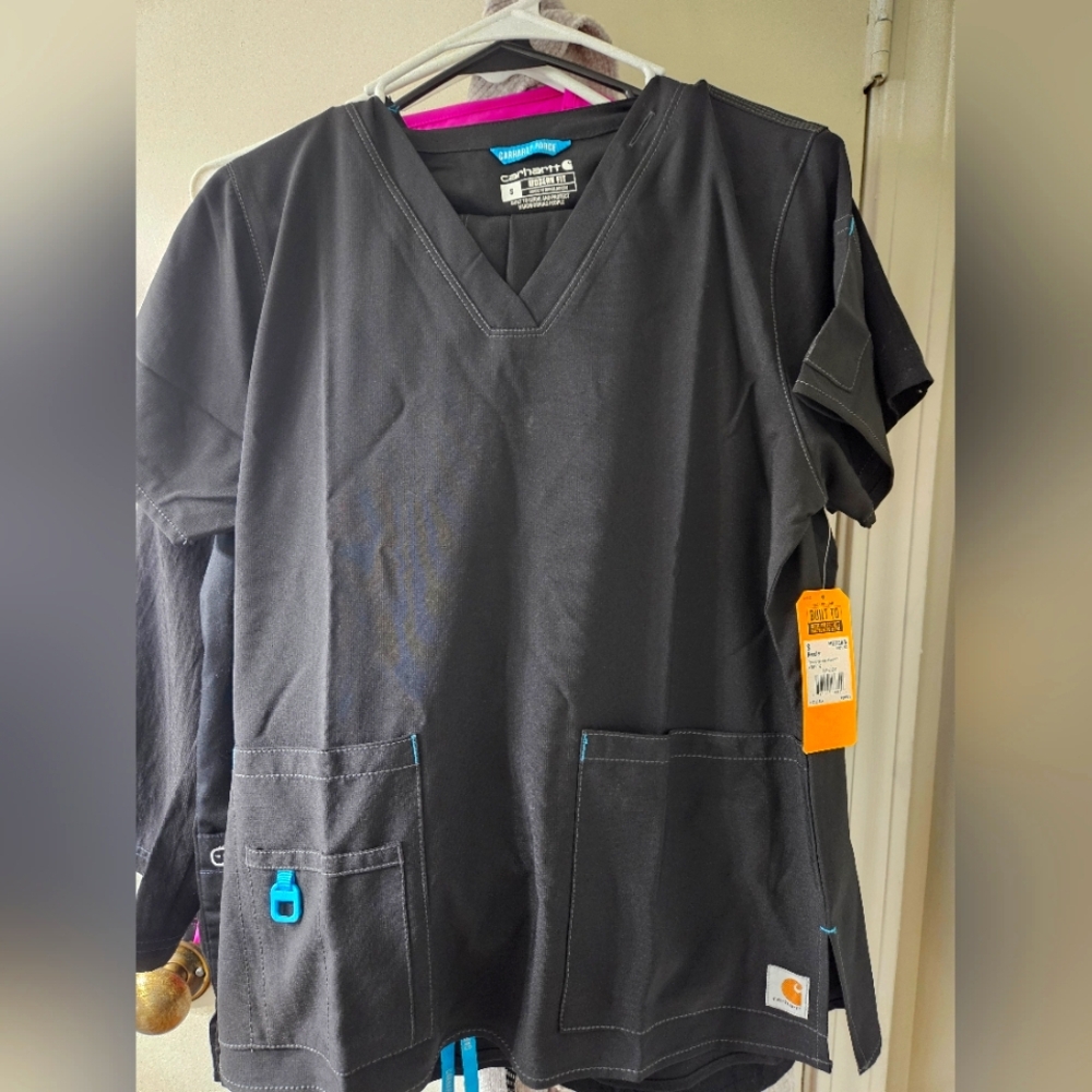 Carhartt Black Scrub Top with Blue Details
